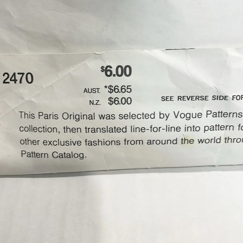 Vintage Vogue Sewing Pattern V2470 Skirt Suit Christian Dior 1980s Women NEW 12‎